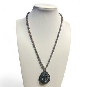 Women 18 + 2" Black‎ Tear Drop Pendant Necklace With Copper Setting and Chain